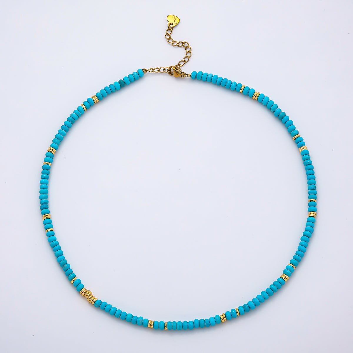 Handmade Stainless Steel 4.5mm Turquoise Rondelle Bead Gemstone Chain 16 Inch Necklace | WA-04655