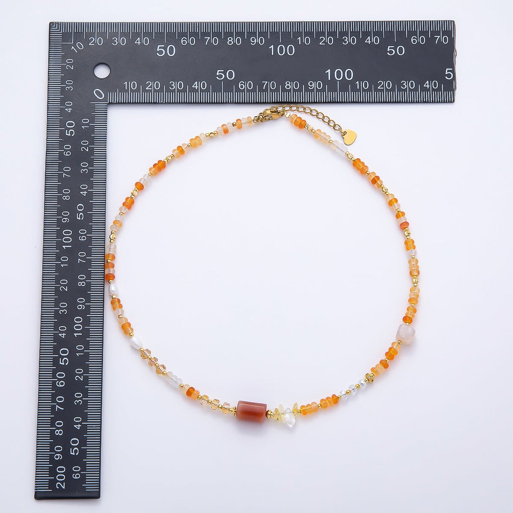 Handmade 4.2mm Yellow Citrine AB Shell Pearl Rondelle Multifaceted Gemstone Chain 15.5 Inch Necklace | WA-04738