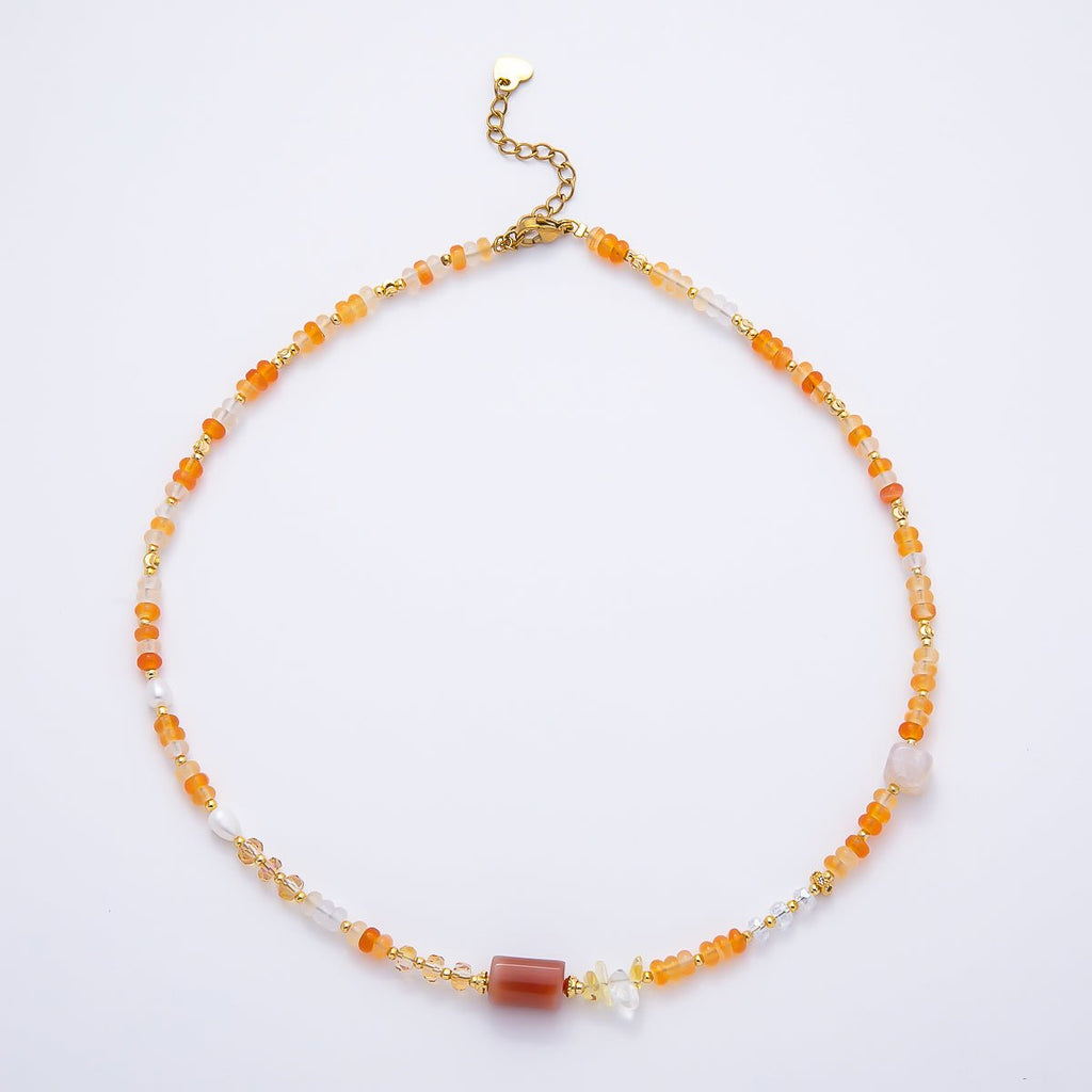 Handmade 4.2mm Yellow Citrine AB Shell Pearl Rondelle Multifaceted Gemstone Chain 15.5 Inch Necklace | WA-04738