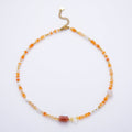 Handmade 4.2mm Yellow Citrine AB Shell Pearl Rondelle Multifaceted Gemstone Chain 15.5 Inch Necklace | WA-04738