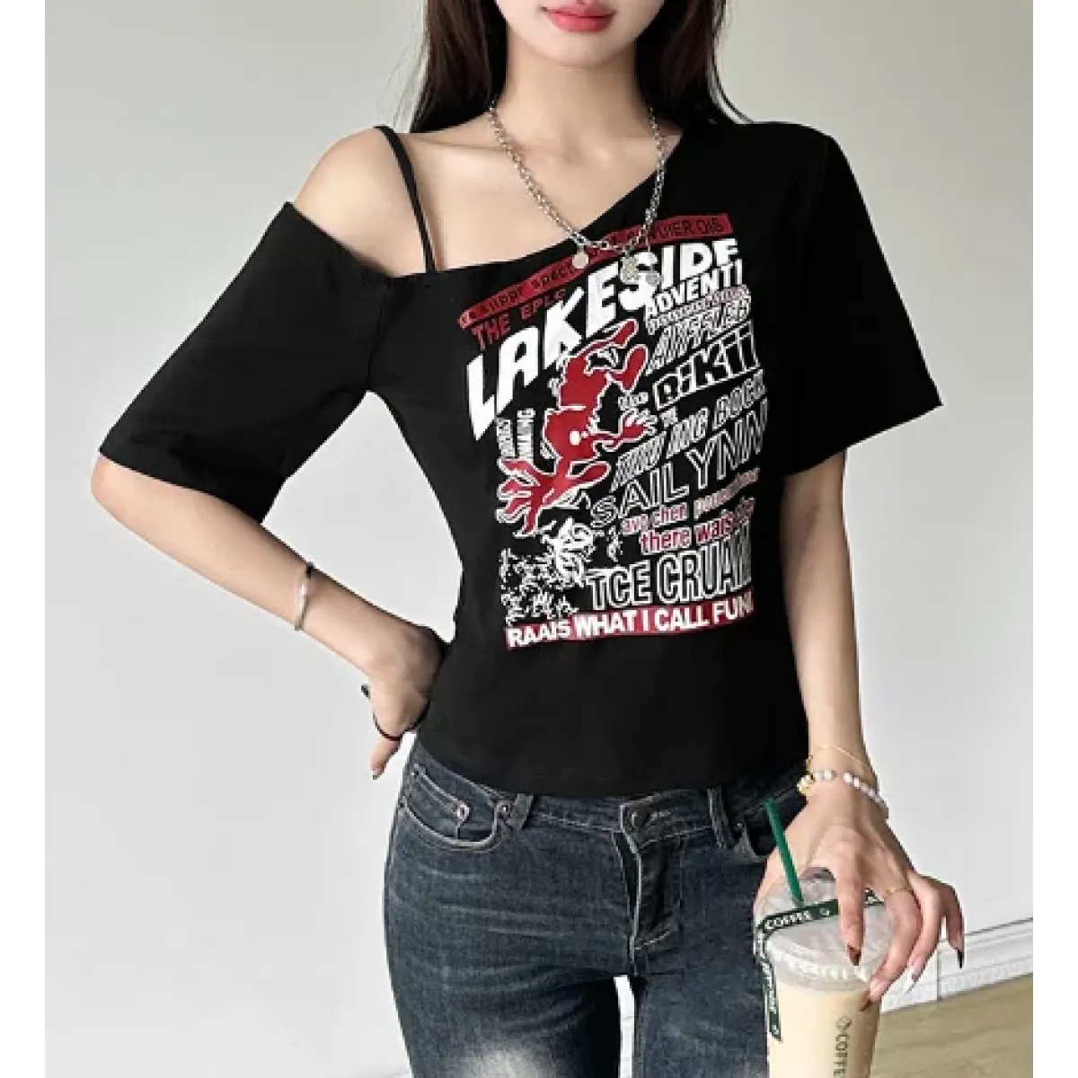Harajuku Gothic Off-Shoulder T-Shirt
