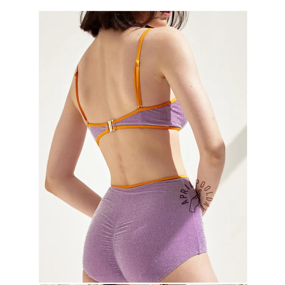 Glitter Bikini Set – High Waist Shiny Contrast Trim Beachwear