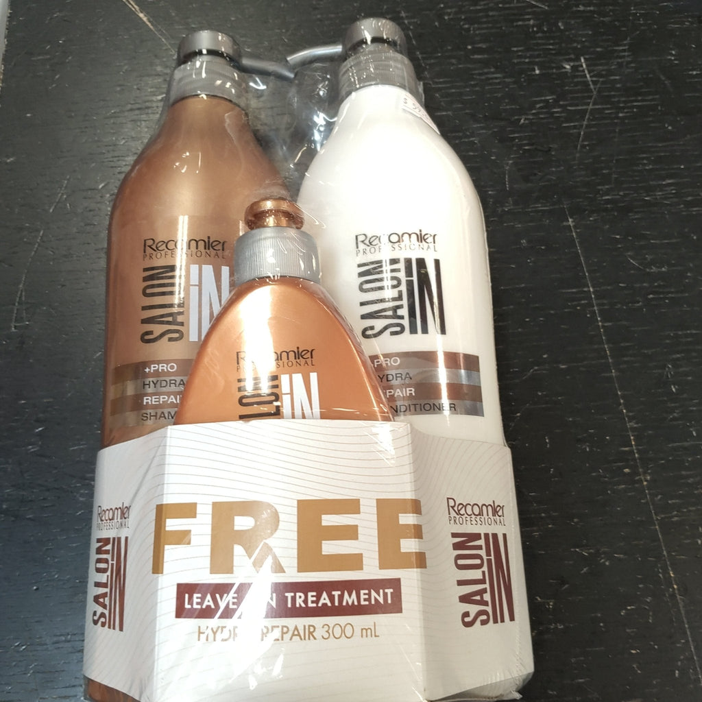 Recamier Salon In Hydra Repair 3-Piece Kit - Shampoo & Conditioner 33.8 oz (1000 ml) + Free Leave-In 10.1 oz (300 ml)