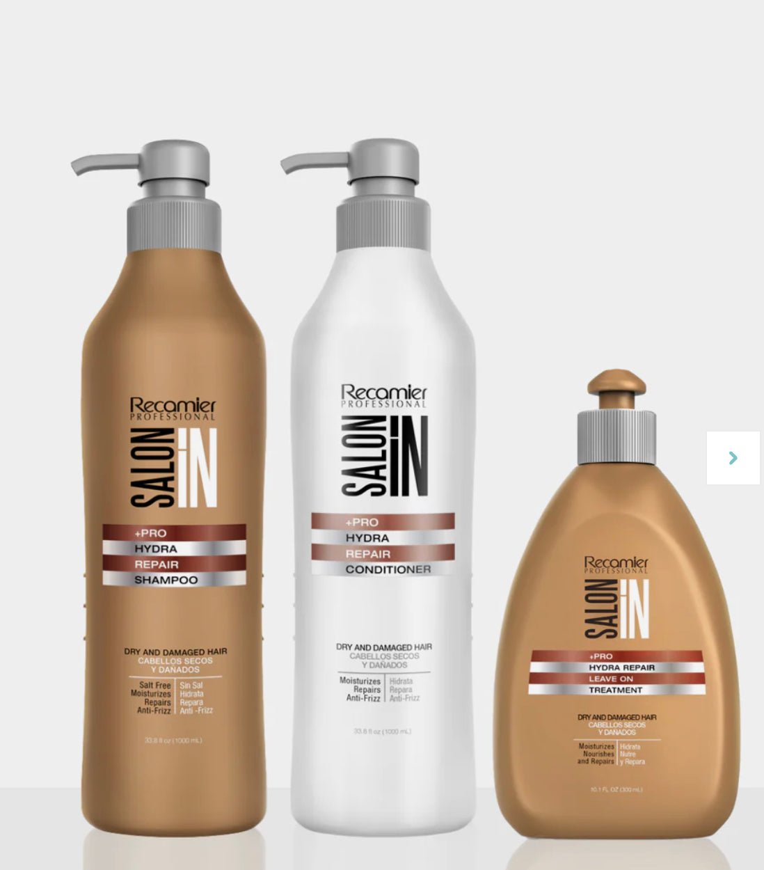 Recamier Salon In Hydra Repair 3-Piece Kit - Shampoo & Conditioner 33.8 oz (1000 ml) + Free Leave-In 10.1 oz (300 ml)