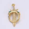 14K Gold Filled 43mm Green, Multicolor, Pink CZ Snake Sword Open Charm | J00036 - J00038