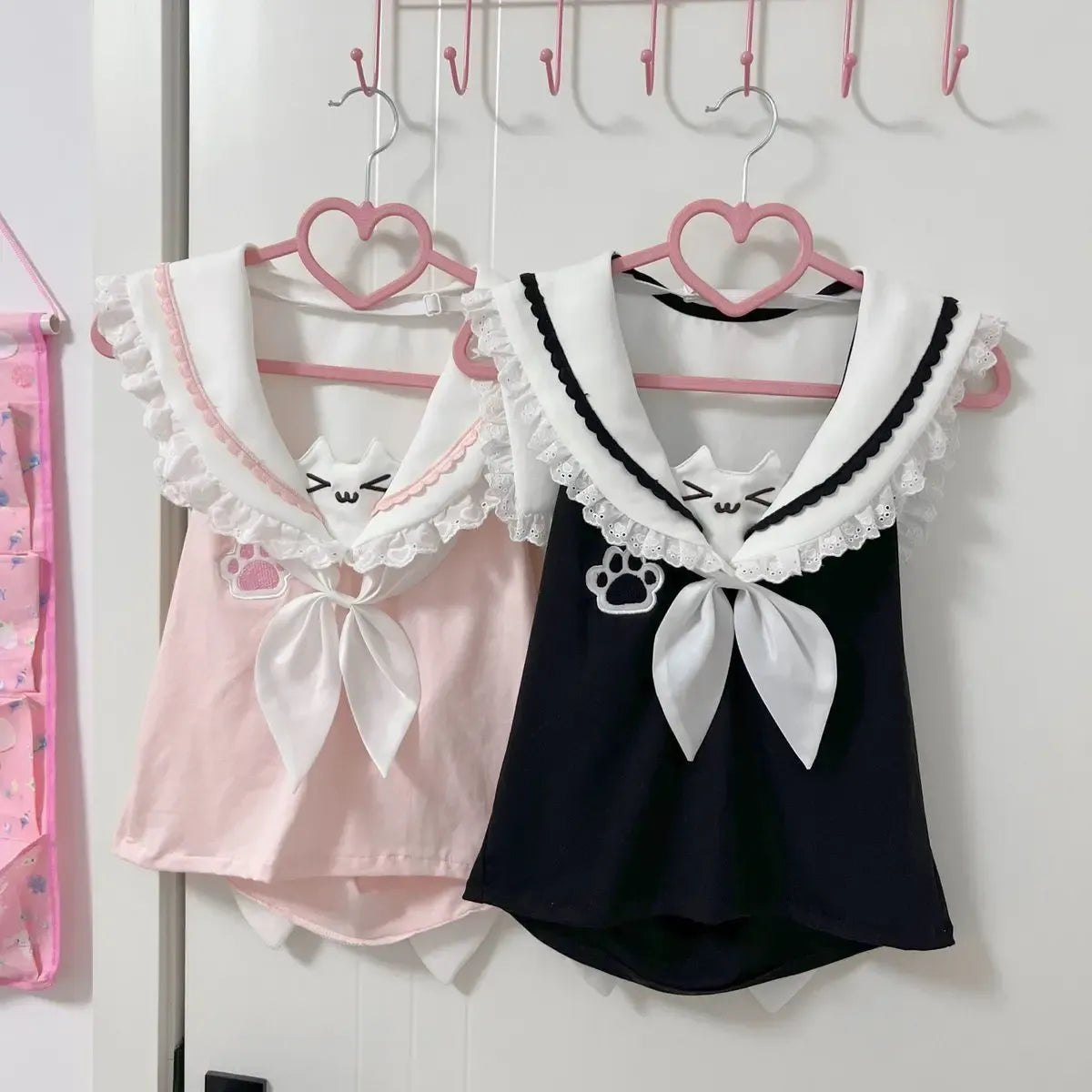 Kawaii Cat Lace Sailor Crop Top