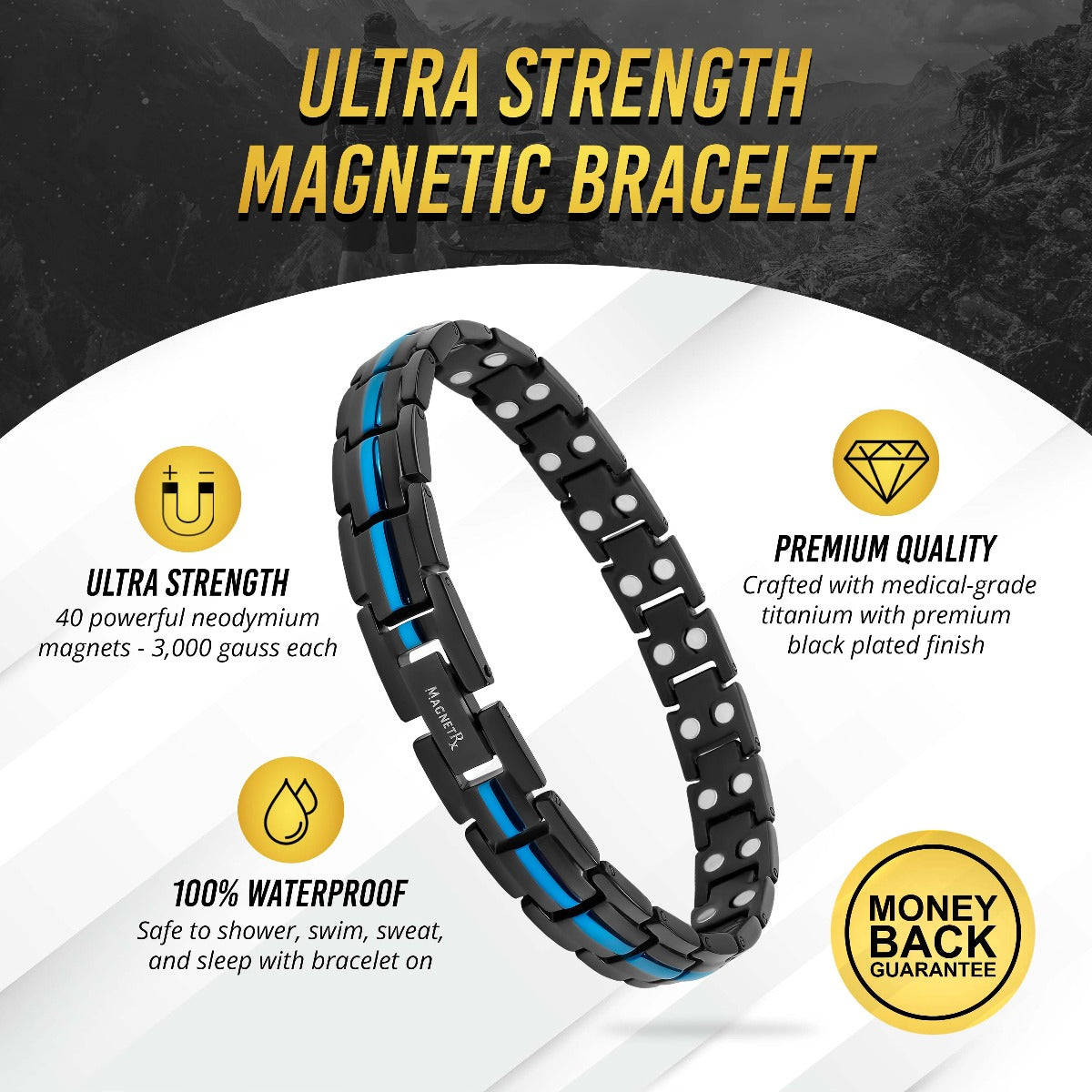 Magnetic Therapy Thin Blue Line Bracelet for Women