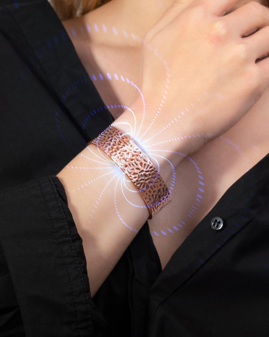 Mega Strength Magnetic Therapy Bracelet Wide Hammered Copper Cuff