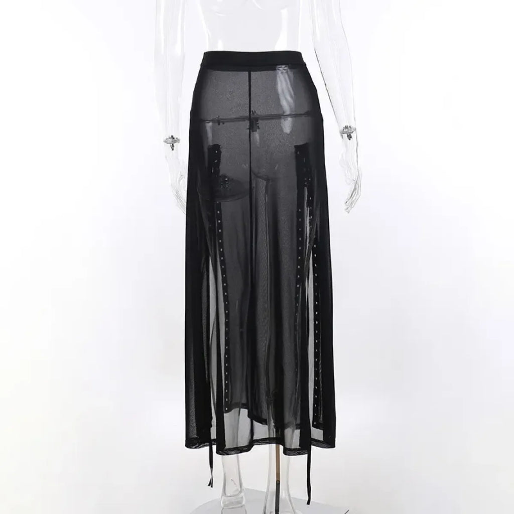 Punk Gothic Eyelet Mesh Skirt
