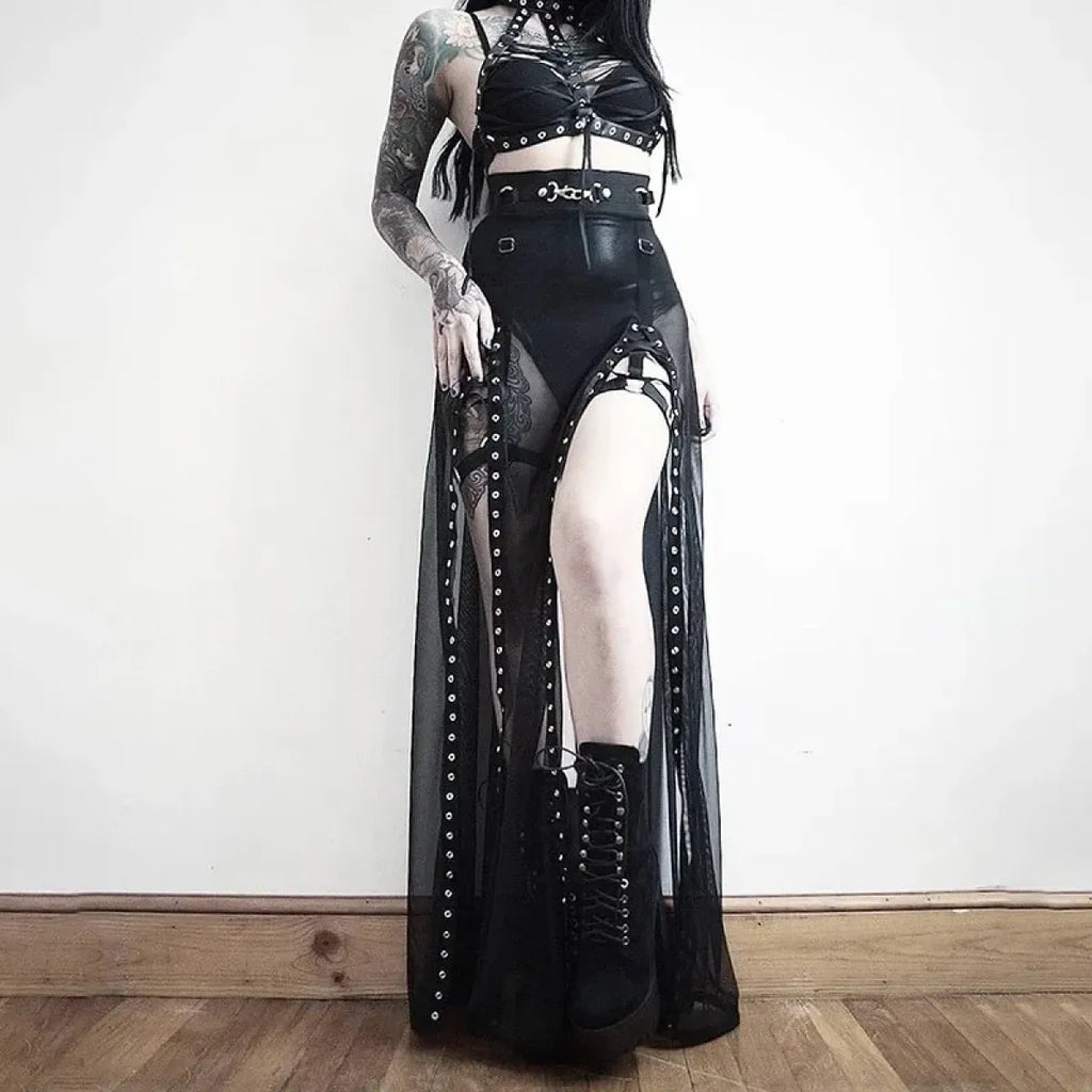 Punk Gothic Eyelet Mesh Skirt