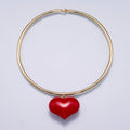 MOTHER'S DAY 16K Gold Filled Red Chubby Heart Wide Tube Choker Floating Collar Necklace