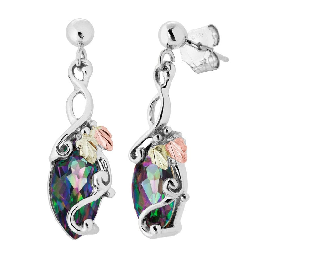 Mystic Fire Dangling - Sterling Silver Black Hills Gold Earrings