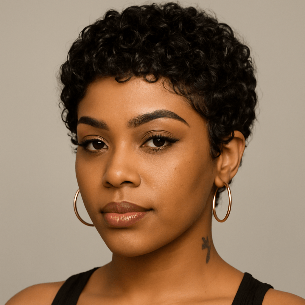 Crown'd Cuties Lace Front – Natural Black Curly Pixie