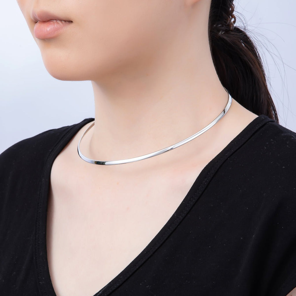 NEW 16K Gold Filled 3.3mm Flat-Edged Floating Collar Torque Necklace in Gold & Silver | WA-04675 WA-04676