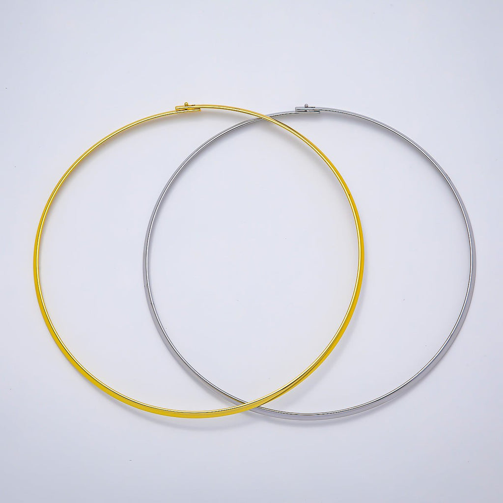 NEW 16K Gold Filled 3.3mm Flat-Edged Floating Collar Torque Necklace in Gold & Silver | WA-04675 WA-04676