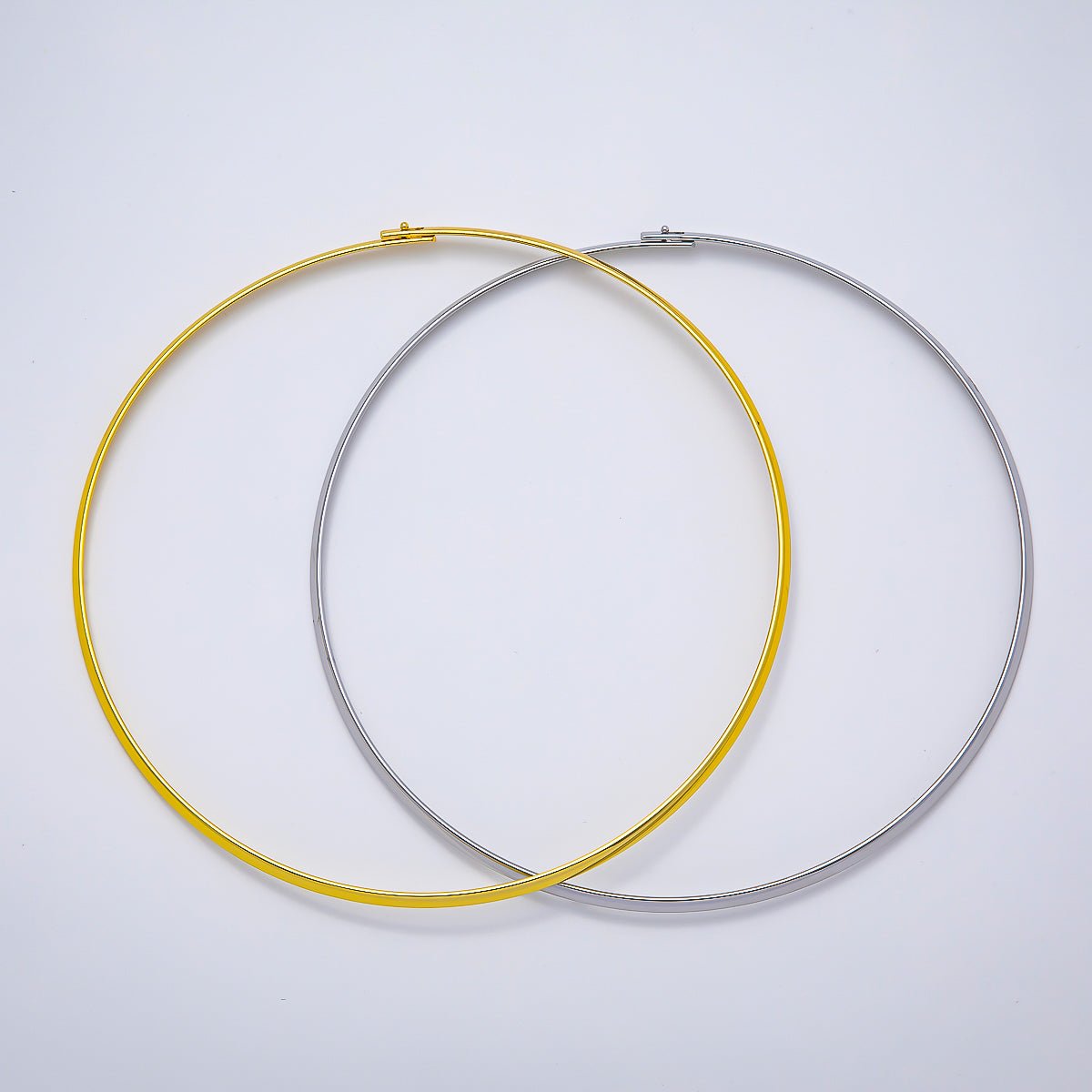NEW 16K Gold Filled 3.3mm Flat-Edged Floating Collar Torque Necklace in Gold & Silver | WA-04675 WA-04676