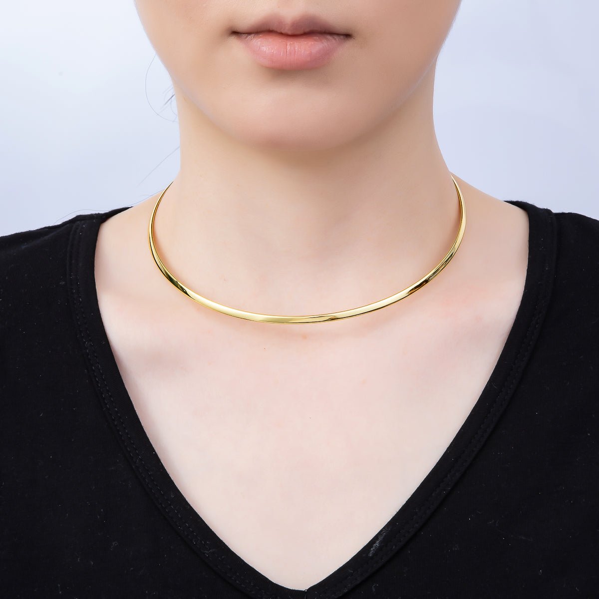 NEW 16K Gold Filled 3.3mm Flat-Edged Floating Collar Torque Necklace in Gold & Silver | WA-04675 WA-04676