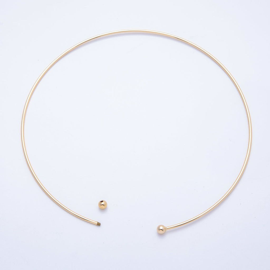 New version 16K Gold Filled 2mm Minimalist Torque Cuff Collar Necklace with open beaded ball | WA-04155