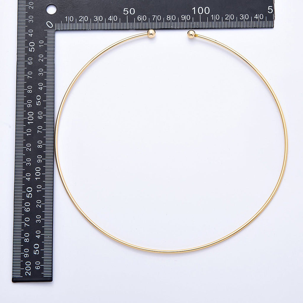 New version 16K Gold Filled 2mm Minimalist Torque Cuff Collar Necklace with open beaded ball | WA-04155