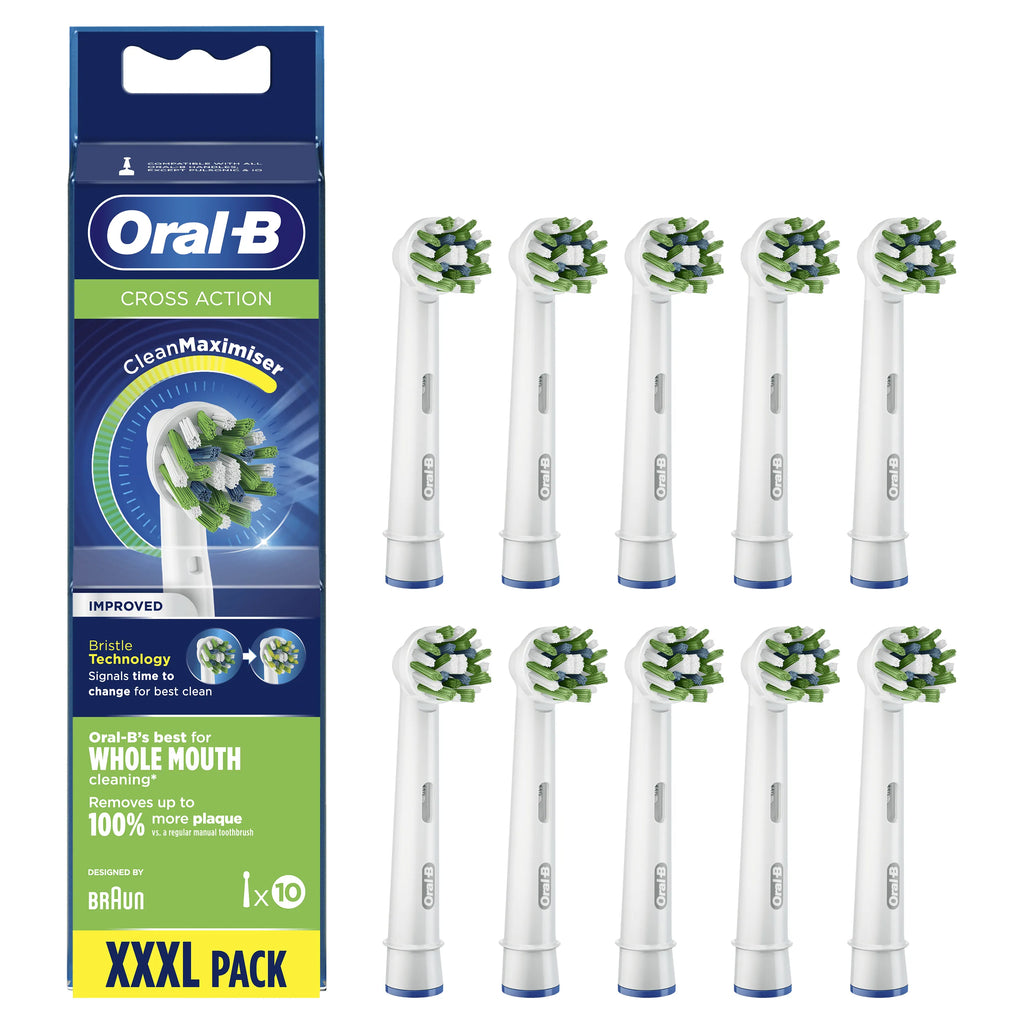 Oral-B CrossAction CleanMaximiser Brush Heads EB50-10, 10-Pack, White – Fits Oral-B Rechargeable Toothbrushes, Made in Germany