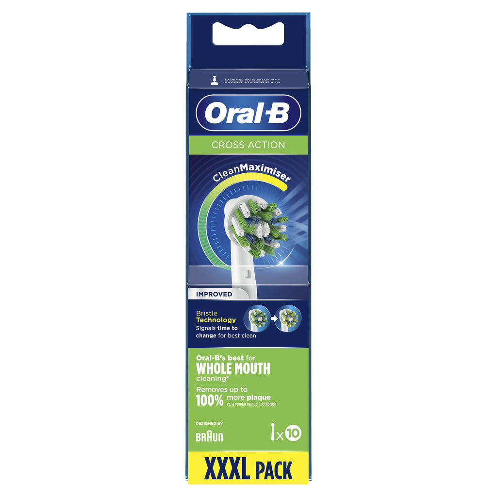 Oral-B CrossAction CleanMaximiser Brush Heads EB50-10, 10-Pack, White – Fits Oral-B Rechargeable Toothbrushes, Made in Germany