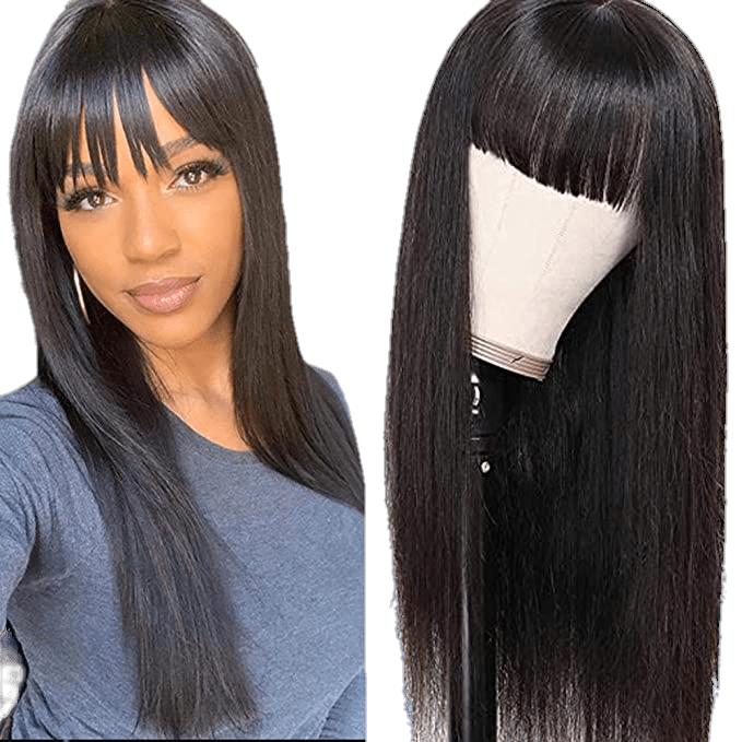 Victoria Spotlight Straight Human Hair Wig with Bangs 130% Density