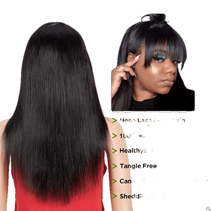 Victoria Spotlight Straight Human Hair Wig with Bangs 130% Density