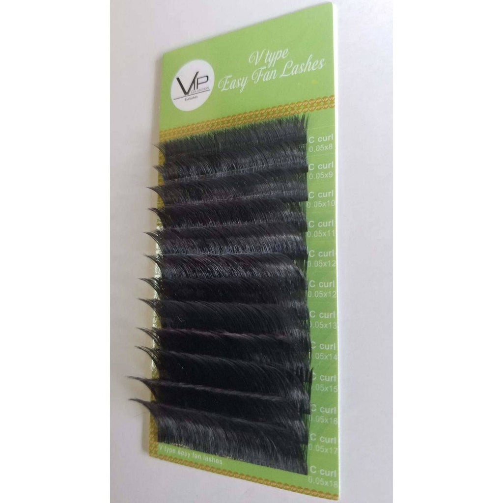 VIP V Type Easy Fan Lash Extensions 0.05 mm C Curl | 12-Line 8 mm Tray