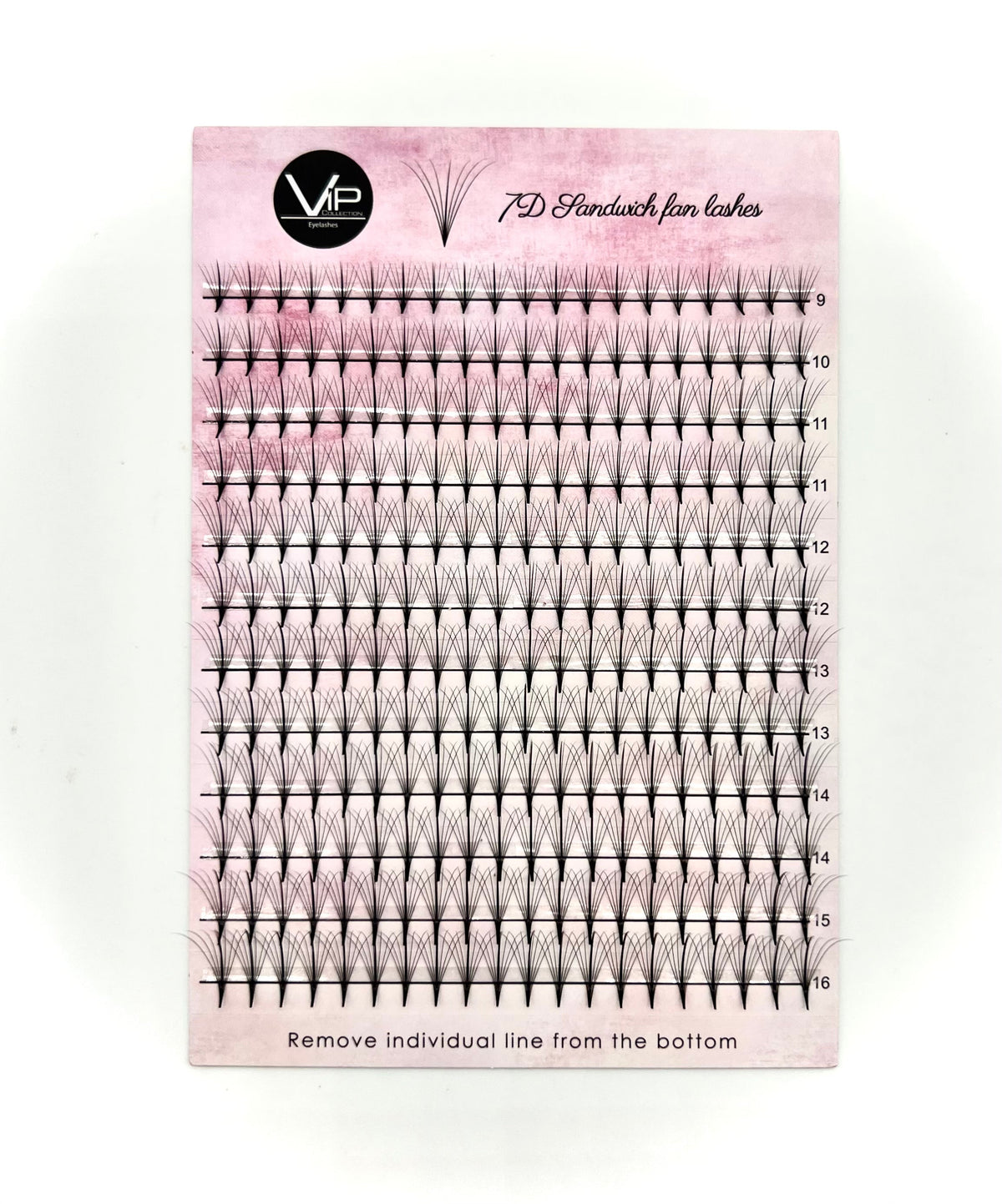 VIP 7D Sandwich Fan Lash Extensions 0.07 mm C Curl | 12-Line Mix (9–16 mm) Large Tray