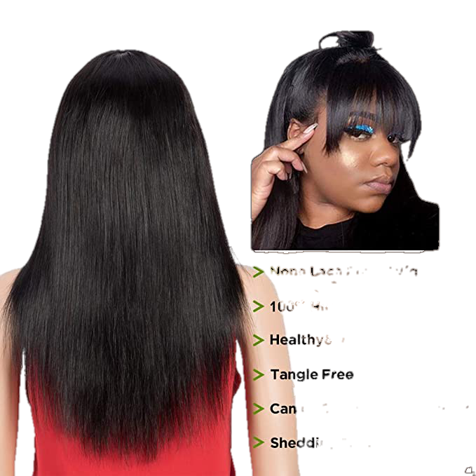 Victoria Spotlight Straight Human Hair Wig with Bangs 130% Density