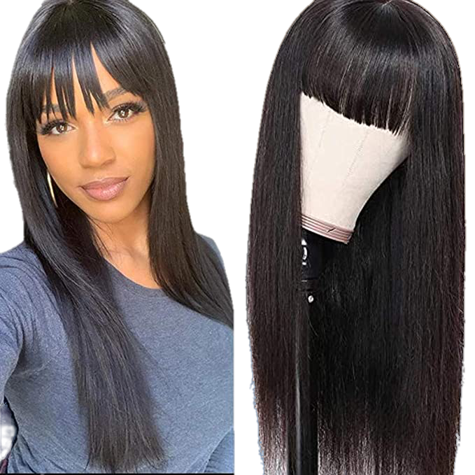 Victoria Spotlight Straight Human Hair Wig with Bangs 130% Density