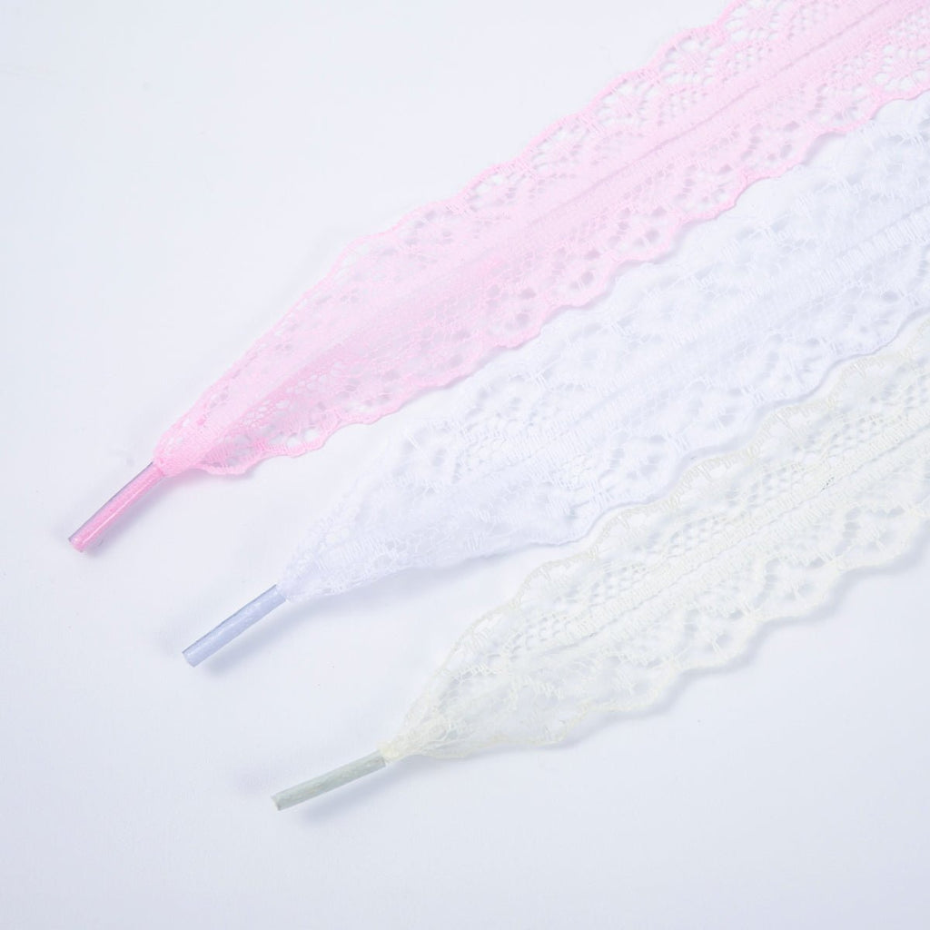 Pastel White, Blue, Pink Coquette Lace Ribbon Shoelaces | WB00302 - WB00304