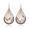 Large String and Wood Drop Earrings