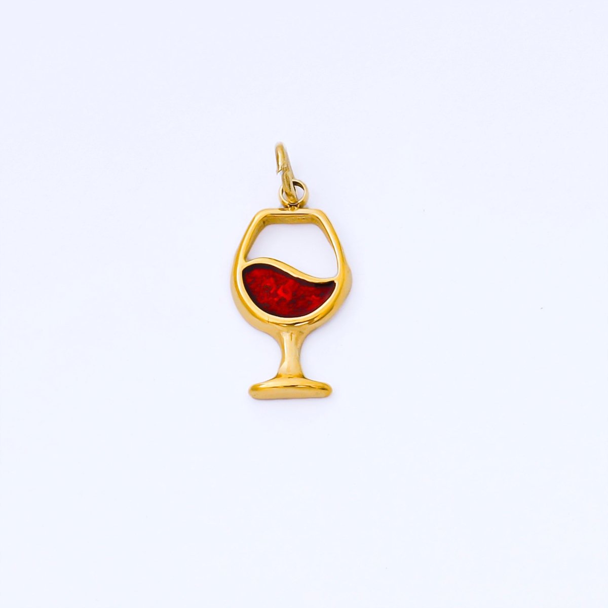 PVD Gold Stainless Steel 14mm Red Wine Charm Glass Pendant | J534