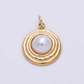 PVD Gold Stainless Steel 18mm White Shell Pearl Ribbed Round Charm | Charms-01439