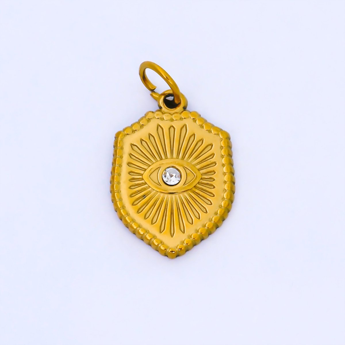 PVD Gold Stainless Steel 19mm Clear CZ Evil Eye Shield Charm | J632