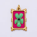 PVD Gold Stainless Steel 25mm Enamel Clover Flower Bezel Rectangle Charm | Charms-01325