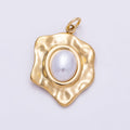 PVD Gold Stainless Steel 25mm Shell Pearl Cabochon Molten Charm | Charms-01440