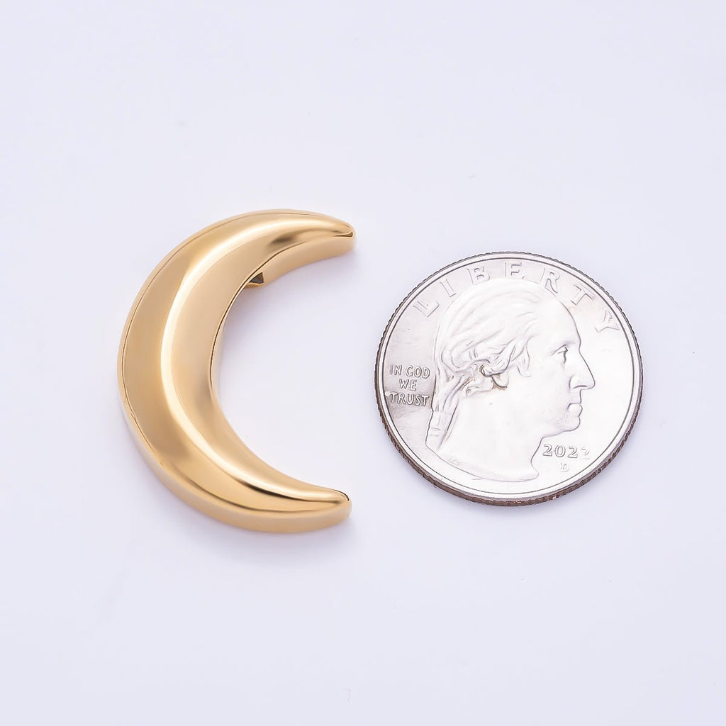 PVD Gold Stainless Steel 30mm Celestial Crescent Moon Slide Bead | Beads-00480