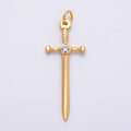 PVD Gold Stainless Steel 35mm Clear CZ Knife Sword Charm | Charms-01328