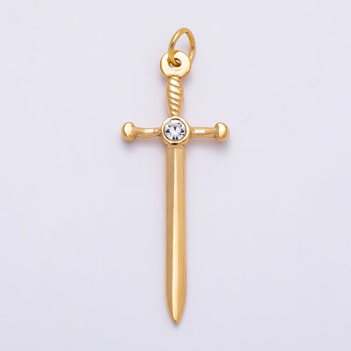 PVD Gold Stainless Steel 35mm Clear CZ Knife Sword Charm | Charms-01328