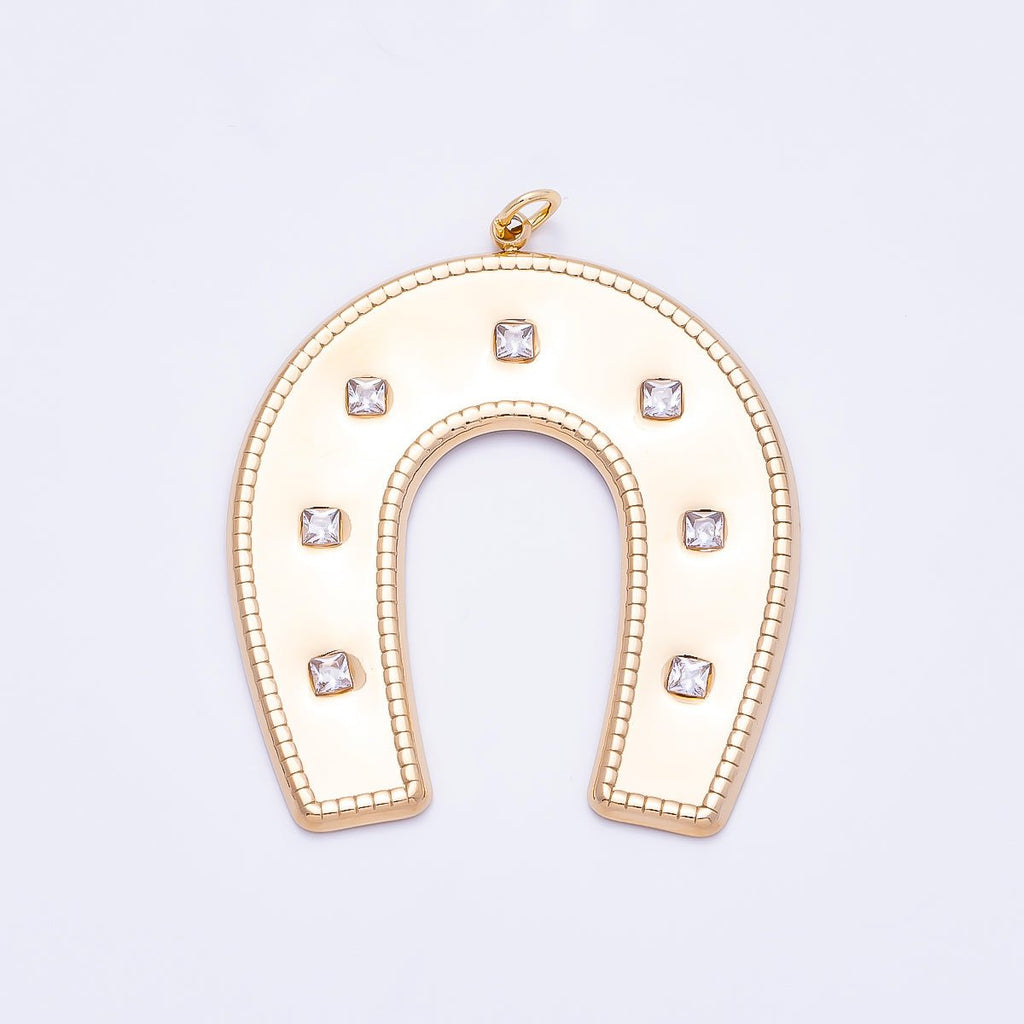 PVD Gold Stainless Steel 45mm Clear CZ Dotted Horseshoe Animal Charm | Charms-01326