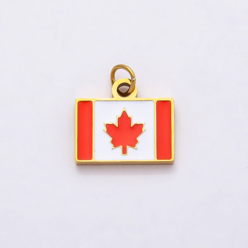 PVD Stainless Steel 13mm Rivalry Canada Flag Enamel Charm | Charms-00796