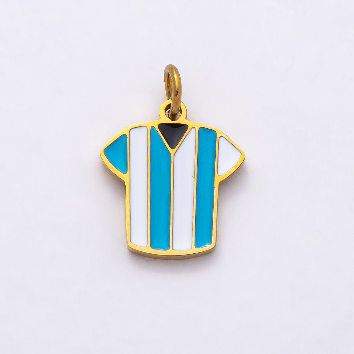 PVD Stainless Steel 14mm Blue & White Enamel Soccer Jersey Shirt Sport Charm | Charms-00795