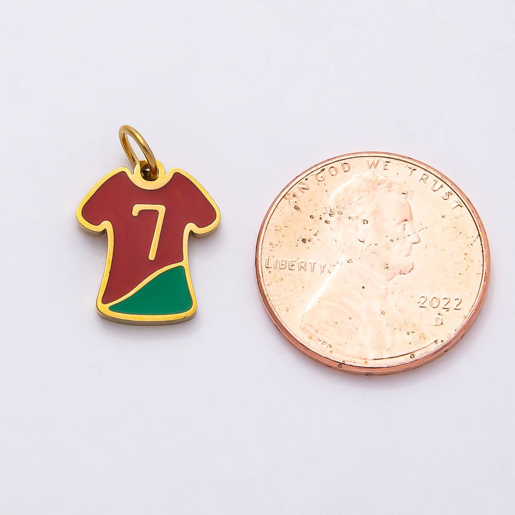 PVD Stainless Steel 14mm Red Enamel Soccer Jersey Shirt Sports Charm | Charms-00794