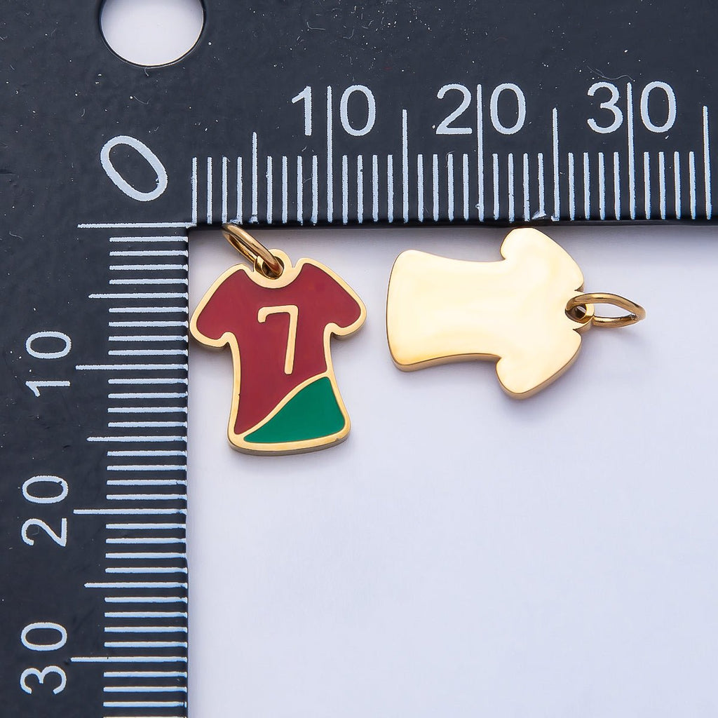 PVD Stainless Steel 14mm Red Enamel Soccer Jersey Shirt Sports Charm | Charms-00794