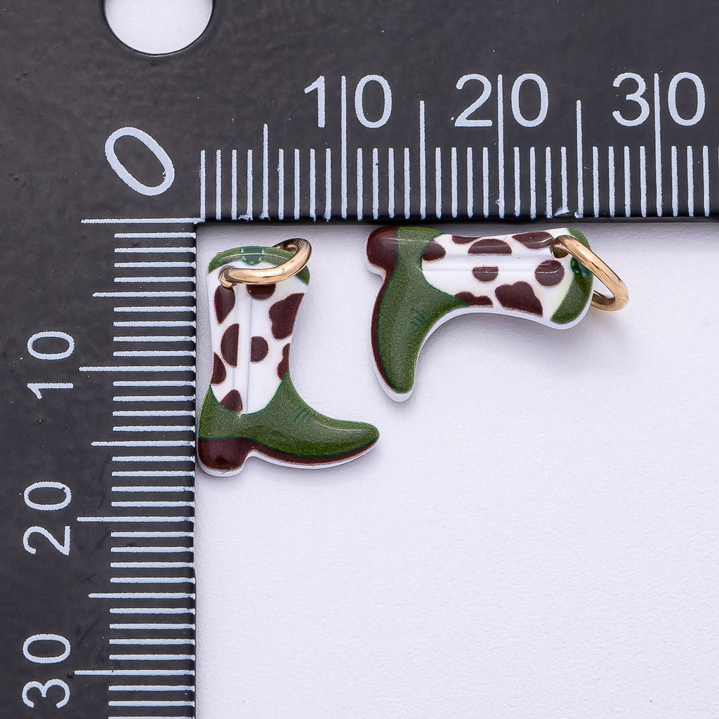 PVD Stainless Steel 15mm Cow-Print Cowboy Boots Enamel Charm | Charms-00507