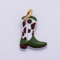 PVD Stainless Steel 15mm Cow-Print Cowboy Boots Enamel Charm | Charms-00507