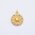 PVD Stainless Steel 16mm Clear CZ Celestial Sun Round Charm | Charms-00708