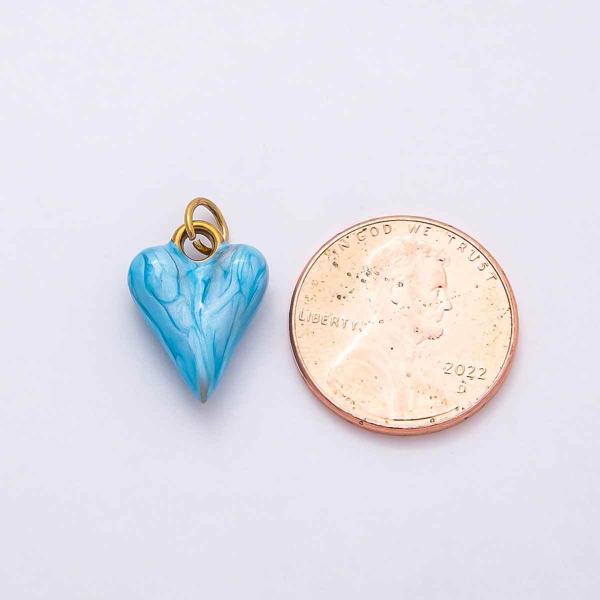 PVD Stainless Steel 16mm Blue, Pink, Purple, White Glitter Enamel Chubby Love Heart Charm | Charms-00777 ~ Charms-00780